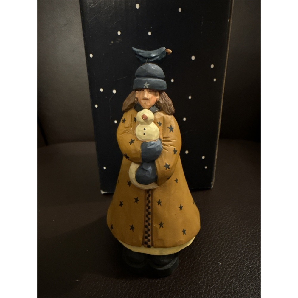 Williraye GIRL HOLDING A SNOWMAN 4.75" Figurine Blue Hat Bird 1998 WW2229 MIB